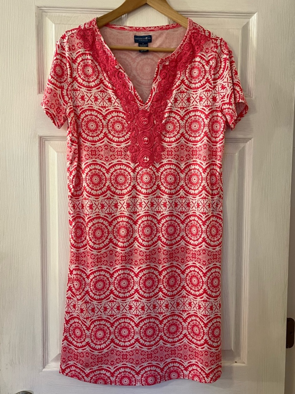 Pink White Split Neck Boho Mandala Print Midi Sleeveless Dress Summer Beach